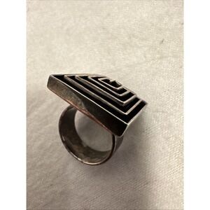 TAXCO Mexico Sterling Silver 3D Maze Square Geometric 3/4" Ring 16 grams Size 7